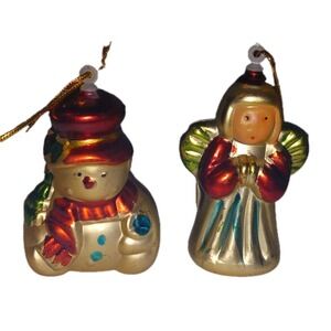Vintage Plastic Christmas Tree Ornaments  - Snowman &‎ Angel Retro